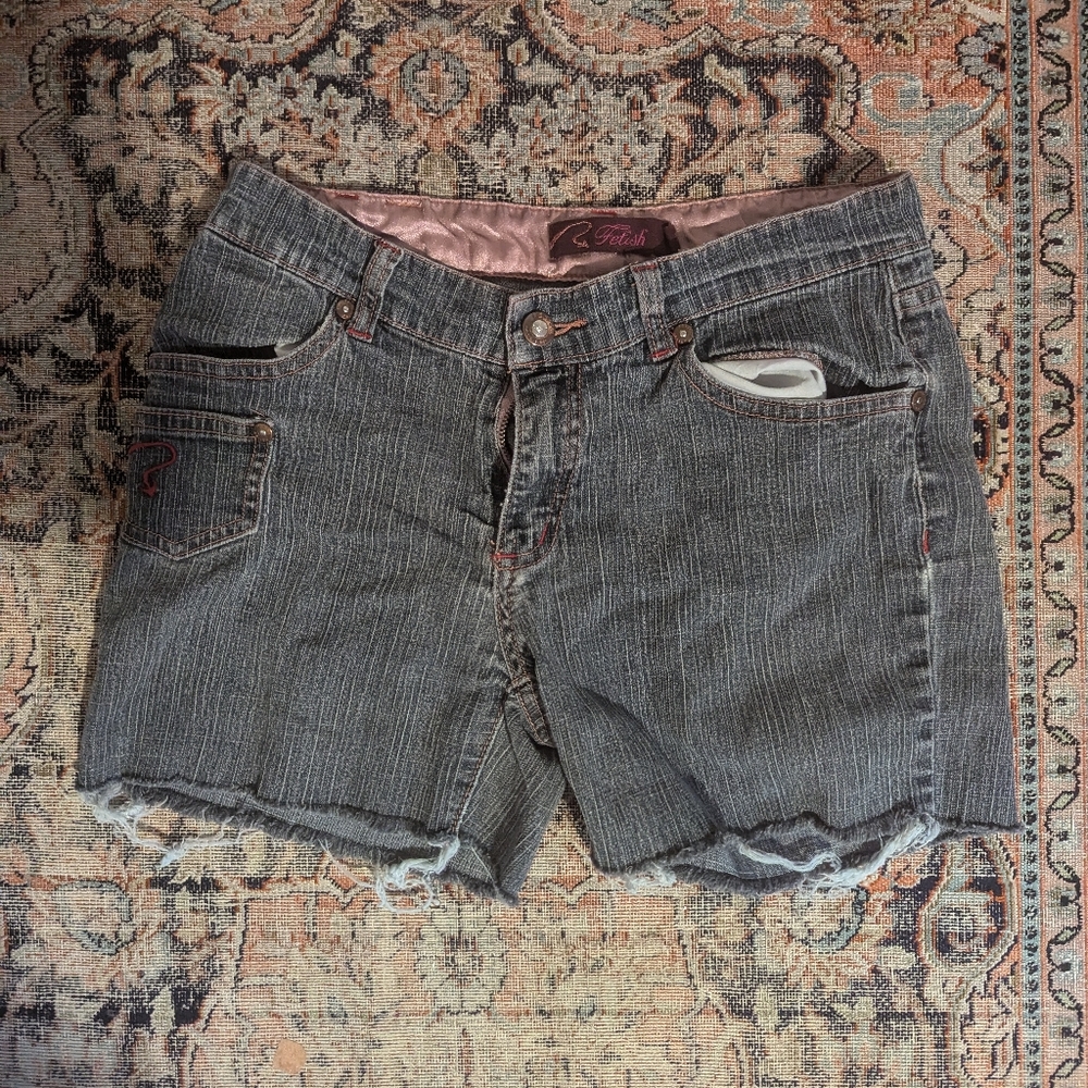 blue gray faded wash denim shorts
